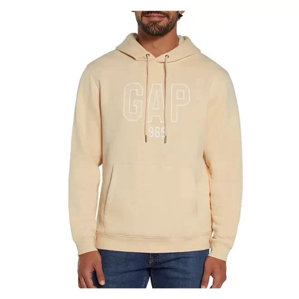 GAP Mens Logo Hoodie Sweatshirt Gap Logo Streetwear Yellowish Beige Oyster Mediu